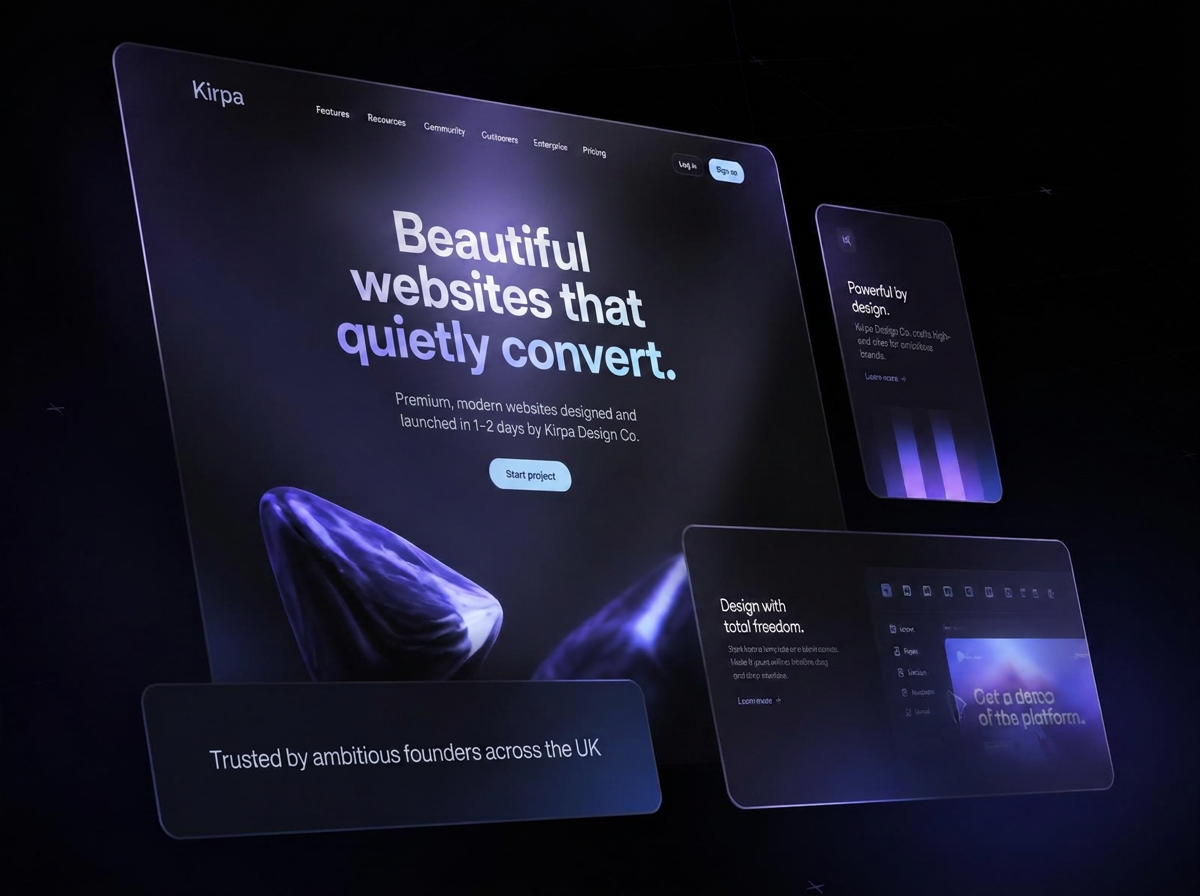 Premium floating website mockups showing modern site designs